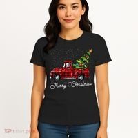 Red Buffalo Plaid Pickup Truck With Tree Merry Christmas Women's T-Shirt thumb 4