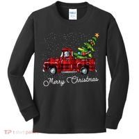 Red Buffalo Plaid Pickup Truck With Tree Merry Christmas Kids Long Sleeve Shirt thumb 0