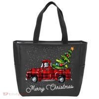 Red Buffalo Plaid Pickup Truck With Tree Merry Christmas Tote Bag thumb 0