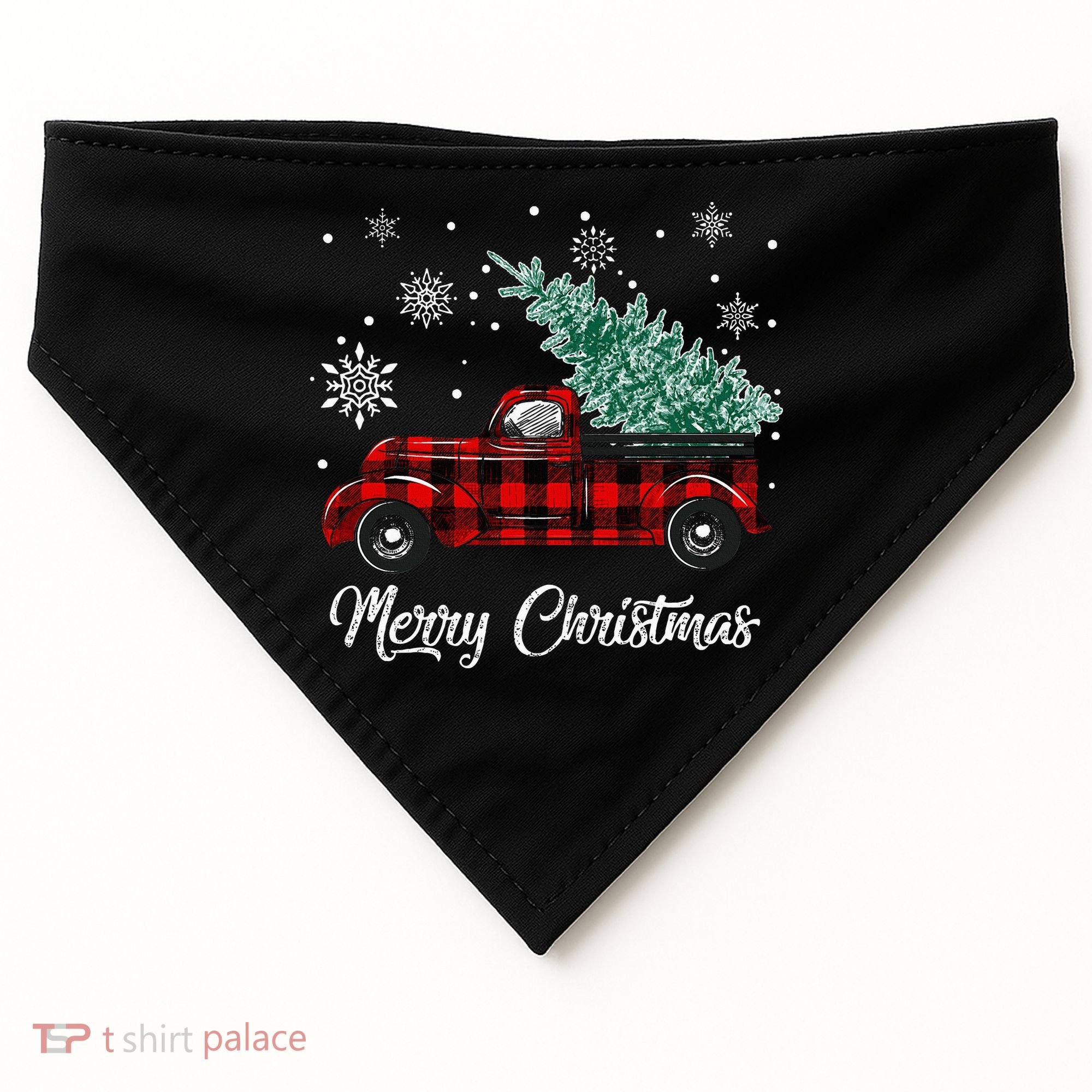Red Buffalo Plaid Pickup Truck with Tree Merry Christmas USA-Made Doggie Bandana