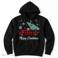 Red Buffalo Plaid Pickup Truck with Tree Merry Christmas Hoodie thumb 0