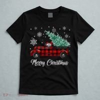 Red Buffalo Plaid Pickup Truck with Tree Merry Christmas T-Shirt thumb 5