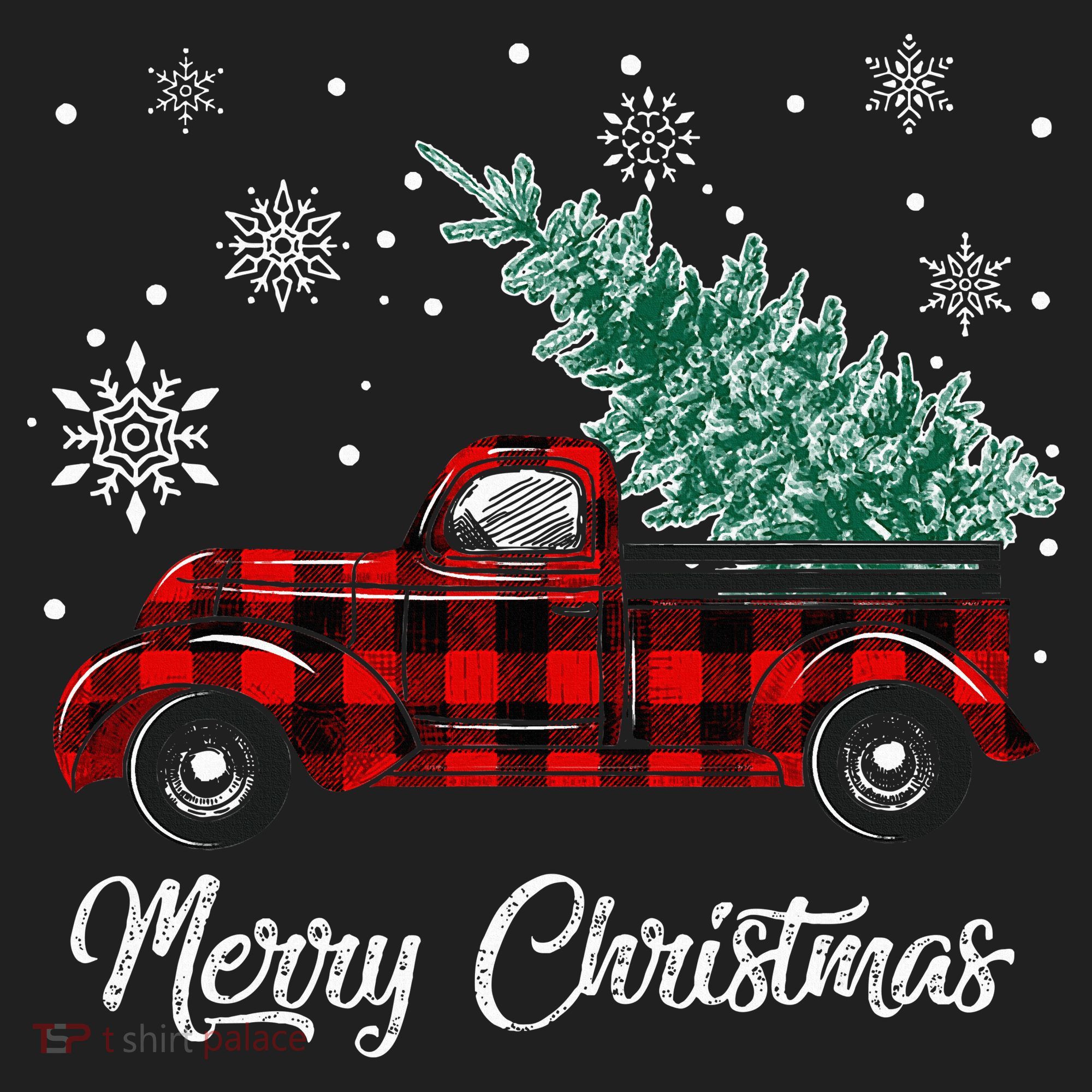 Red Buffalo Plaid Pickup Truck with Tree Merry Christmas Beanie