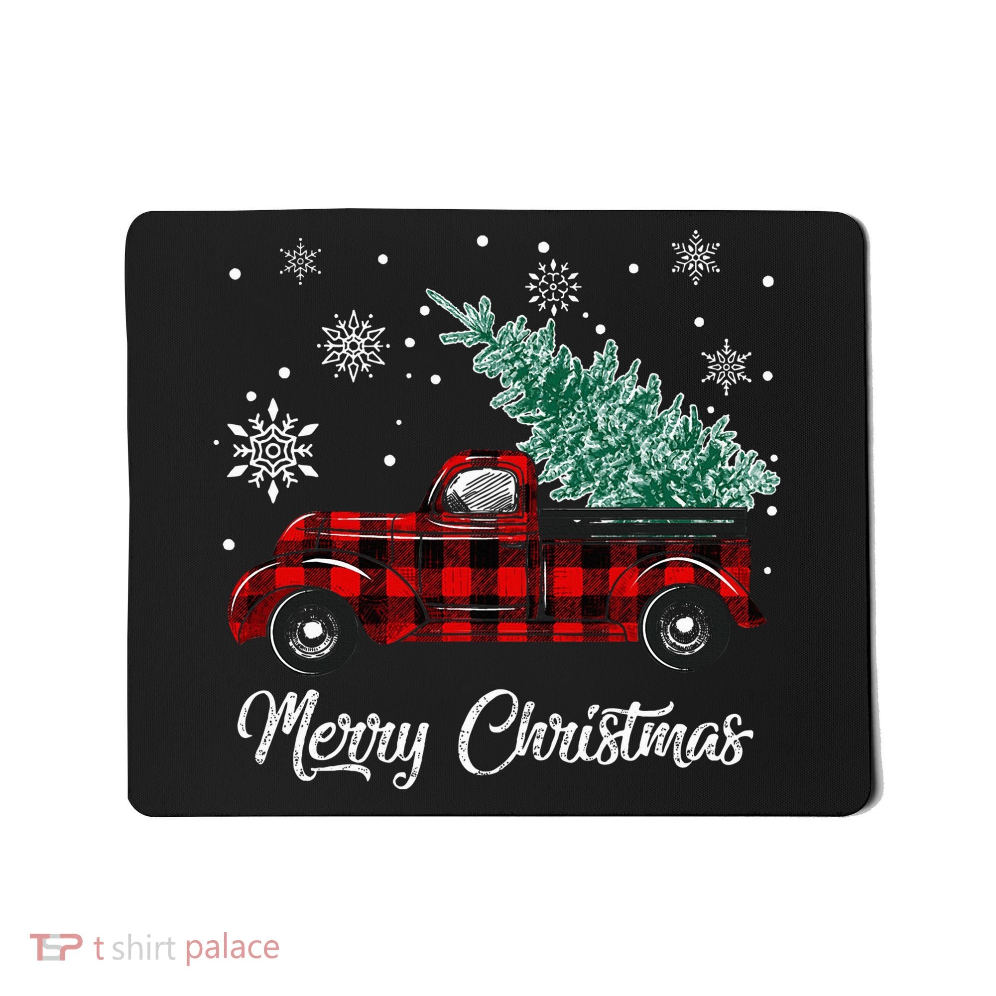 Red Buffalo Plaid Pickup Truck with Tree Merry Christmas Mousepad