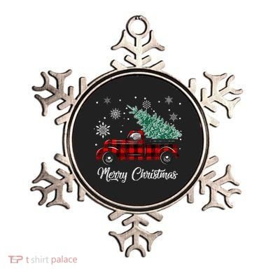 Red Buffalo Plaid Pickup Truck with Tree Merry Christmas Ornament
