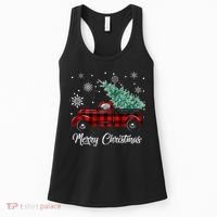 Red Buffalo Plaid Pickup Truck with Tree Merry Christmas Women's Tank Top thumb 0