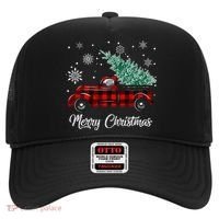 Red Buffalo Plaid Pickup Truck with Tree Merry Christmas Hat thumb 0