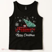 Red Buffalo Plaid Pickup Truck with Tree Merry Christmas Tank Top thumb 2