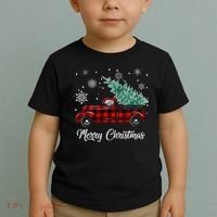 Red Buffalo Plaid Pickup Truck with Tree Merry Christmas Toddler T-Shirt thumb 2