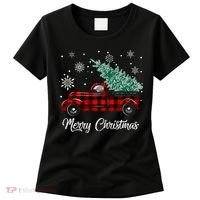 Red Buffalo Plaid Pickup Truck with Tree Merry Christmas Women's T-Shirt thumb 0