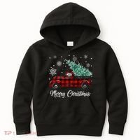 Red Buffalo Plaid Pickup Truck with Tree Merry Christmas Kids Hoodie thumb 0
