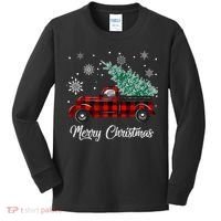 Red Buffalo Plaid Pickup Truck with Tree Merry Christmas Kids Long Sleeve Shirt thumb 0