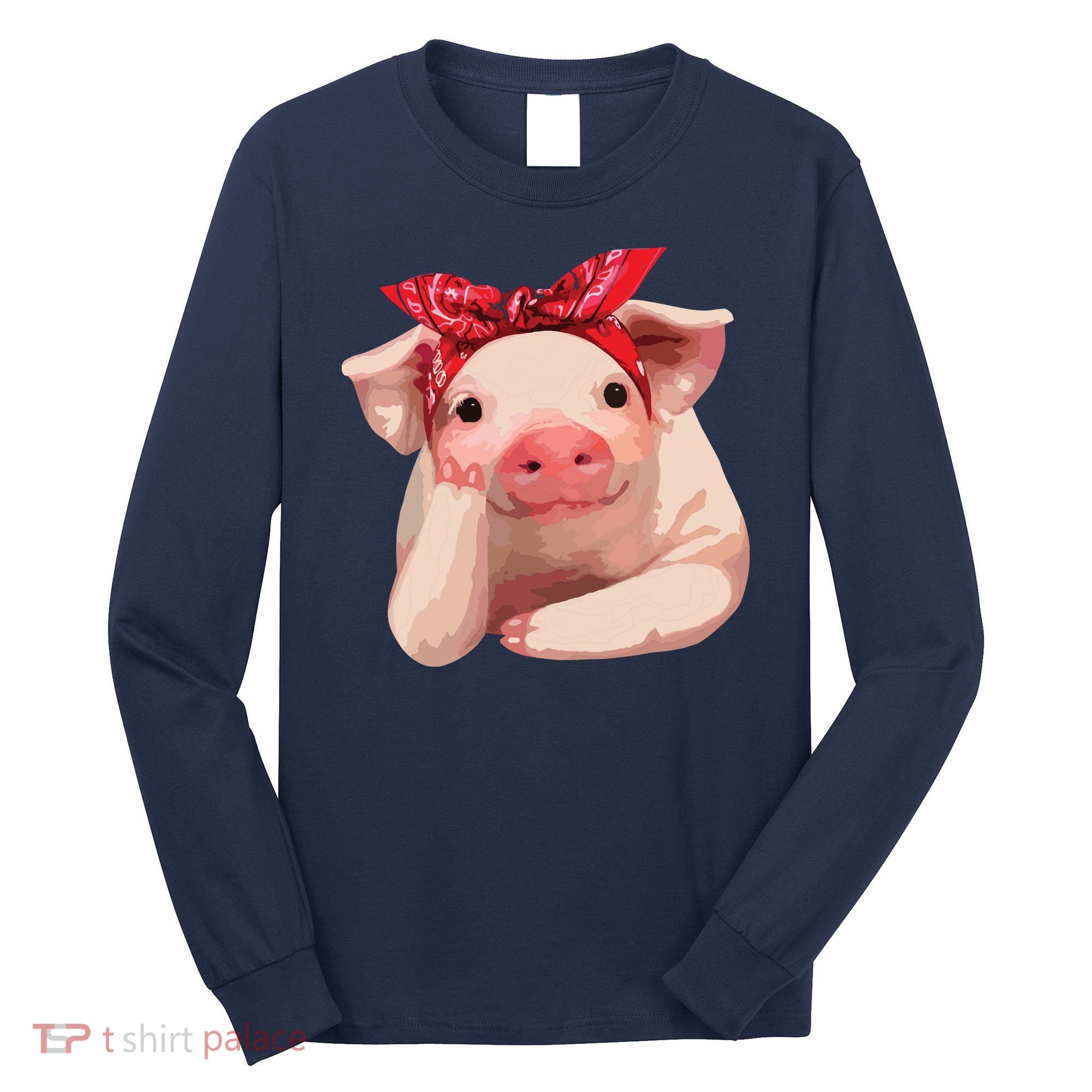 Red Bandanna Pig Funny I Love Piggy Long Sleeve Shirt