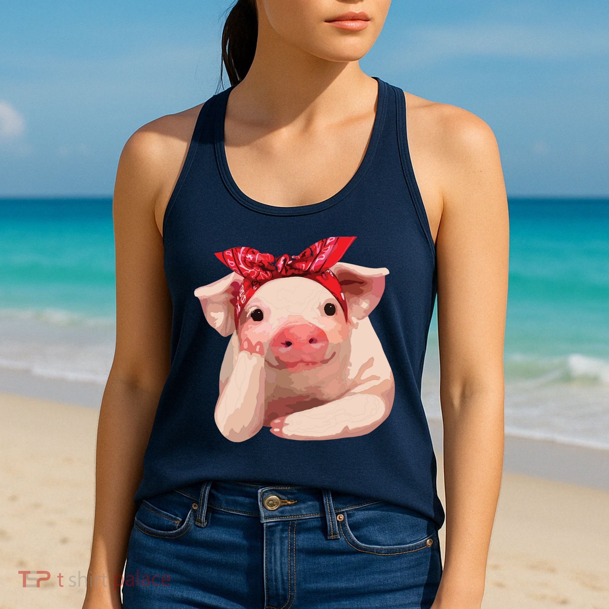 Red Bandanna Pig Funny I Love Piggy Women's Tank Top