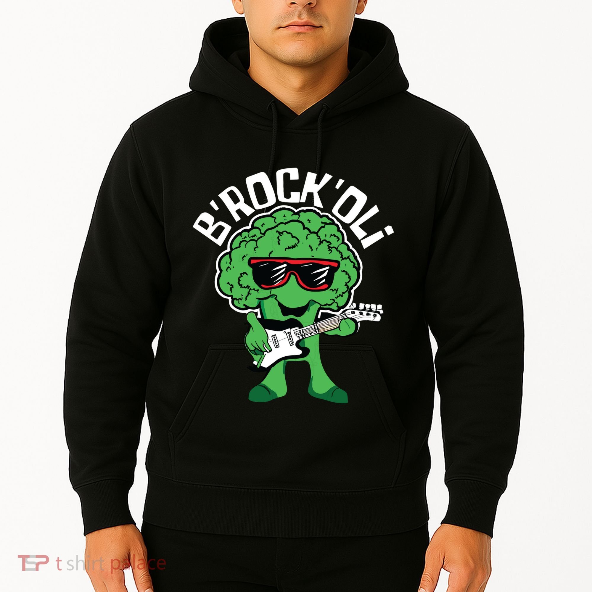 Rocking Broccoli Playing Guitar Veggie Vegetable Vegetarian Hoodie