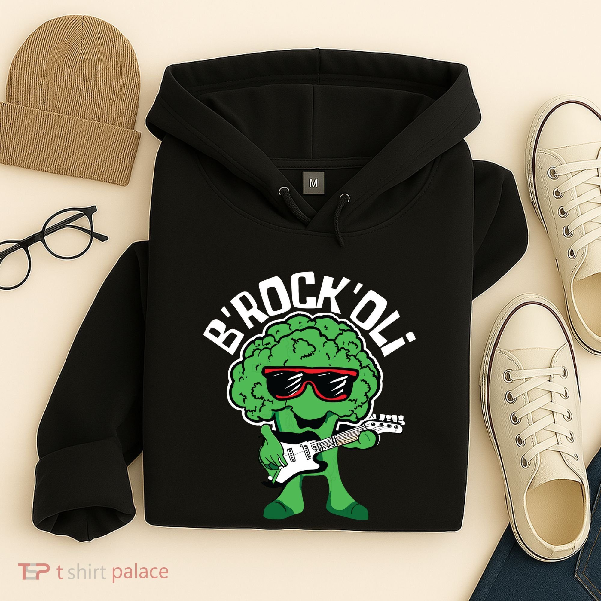 Rocking Broccoli Playing Guitar Veggie Vegetable Vegetarian Hoodie
