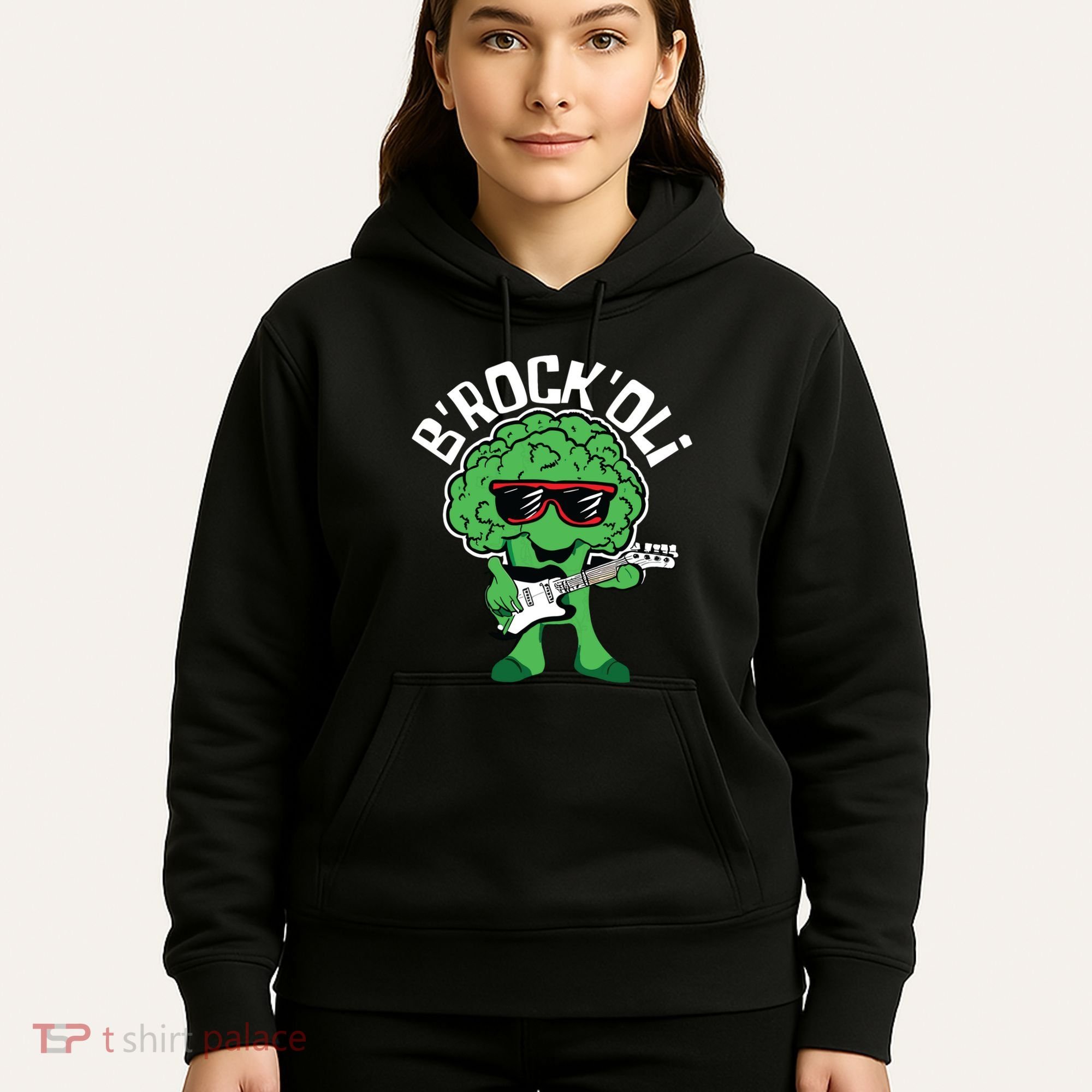 Rocking Broccoli Playing Guitar Veggie Vegetable Vegetarian Hoodie