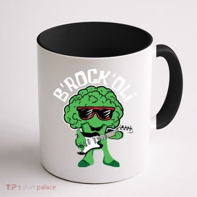 Rocking Broccoli Playing Guitar Veggie Vegetable Vegetarian Coffee Mug back