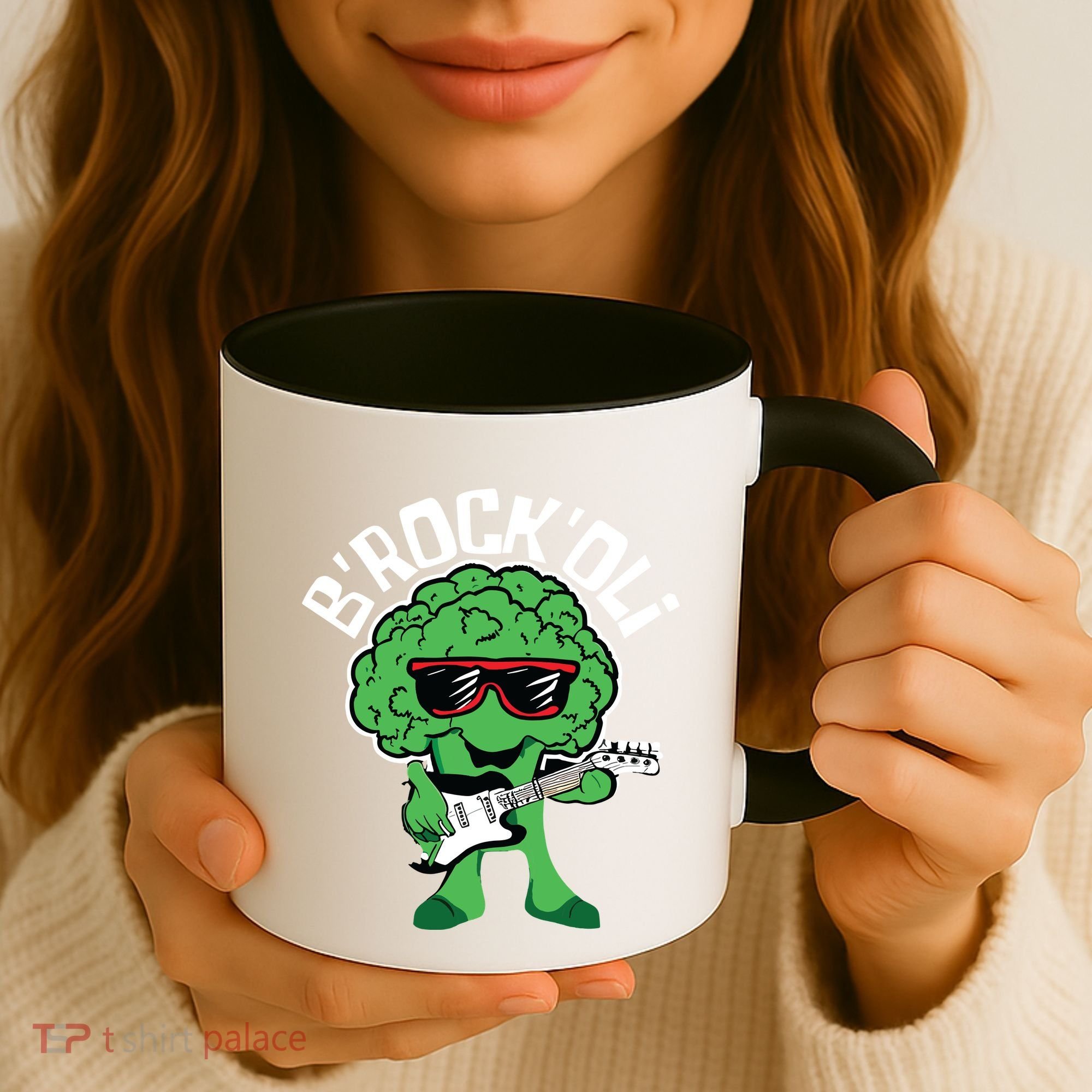 Rocking Broccoli Playing Guitar Veggie Vegetable Vegetarian Coffee Mug