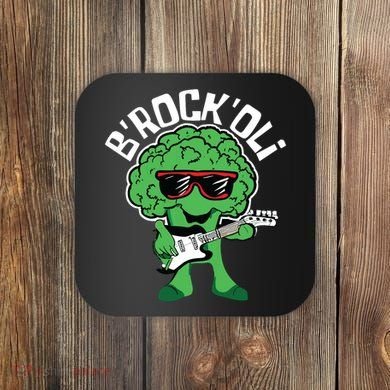 Rocking Broccoli Playing Guitar Veggie Vegetable Vegetarian Coaster