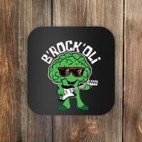 Rocking Broccoli Playing Guitar Veggie Vegetable Vegetarian Coaster thumb 0