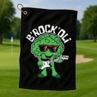 Rocking Broccoli Playing Guitar Veggie Vegetable Vegetarian Golf Towel thumb 1