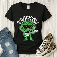 Rocking Broccoli Playing Guitar Veggie Vegetable Vegetarian Women's T-Shirt thumb 3