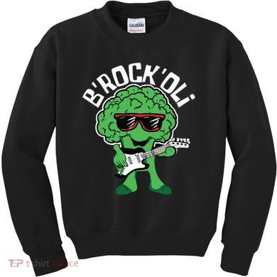 Rocking Broccoli Playing Guitar Veggie Vegetable Vegetarian Kids Sweatshirt