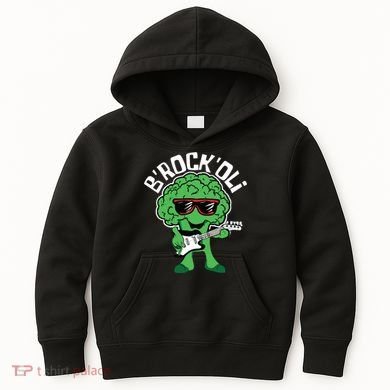 Rocking Broccoli Playing Guitar Veggie Vegetable Vegetarian Kids Hoodie