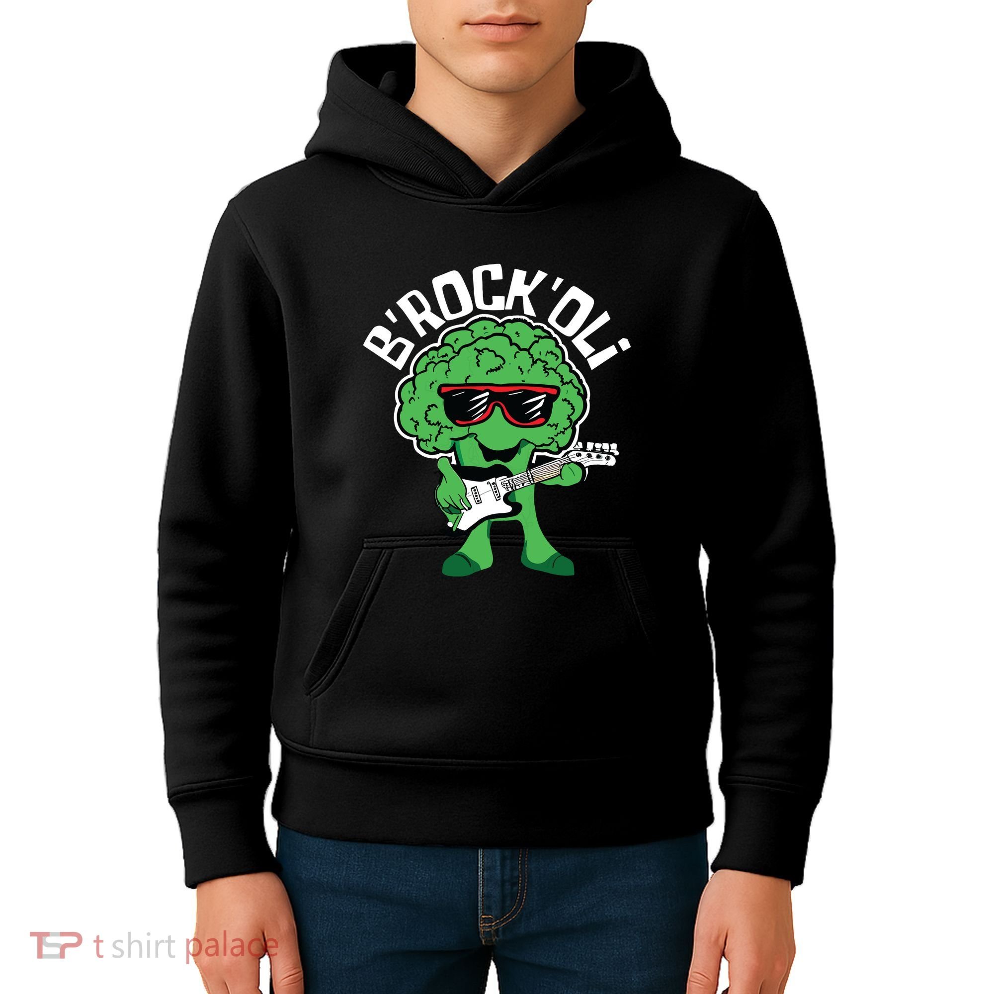 Rocking Broccoli Playing Guitar Veggie Vegetable Vegetarian Kids Hoodie