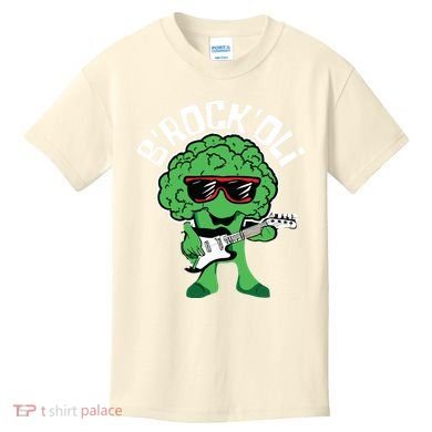 Rocking Broccoli Playing Guitar Veggie Vegetable Vegetarian Kids T-Shirt