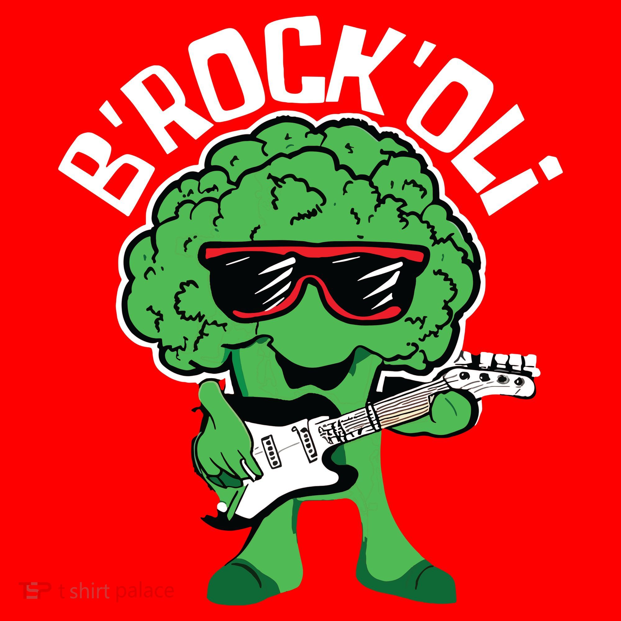 Rocking Broccoli Playing Guitar Veggie Vegetable Vegetarian Santa Hat