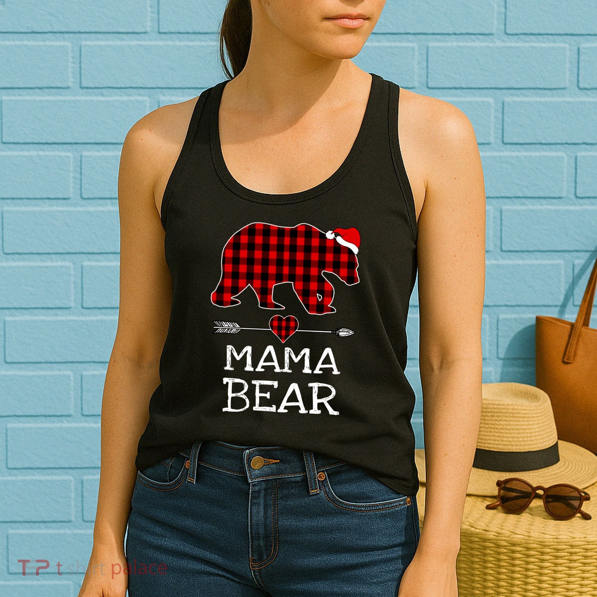 Red Buffalo Plaid Mama Bear Christmas Pajama Family Women's Tank Top