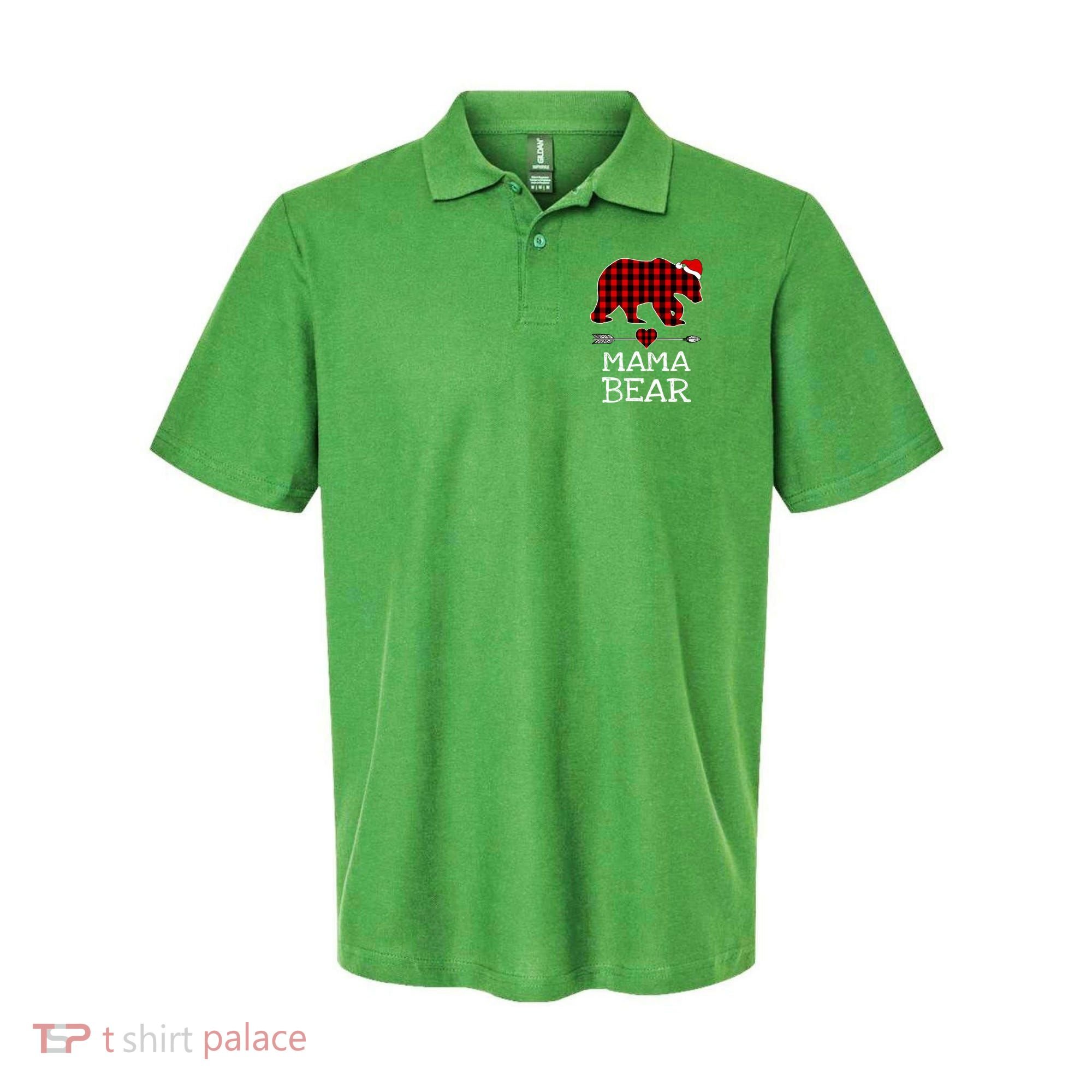 Red Buffalo Plaid Mama Bear Christmas Pajama Family Polo