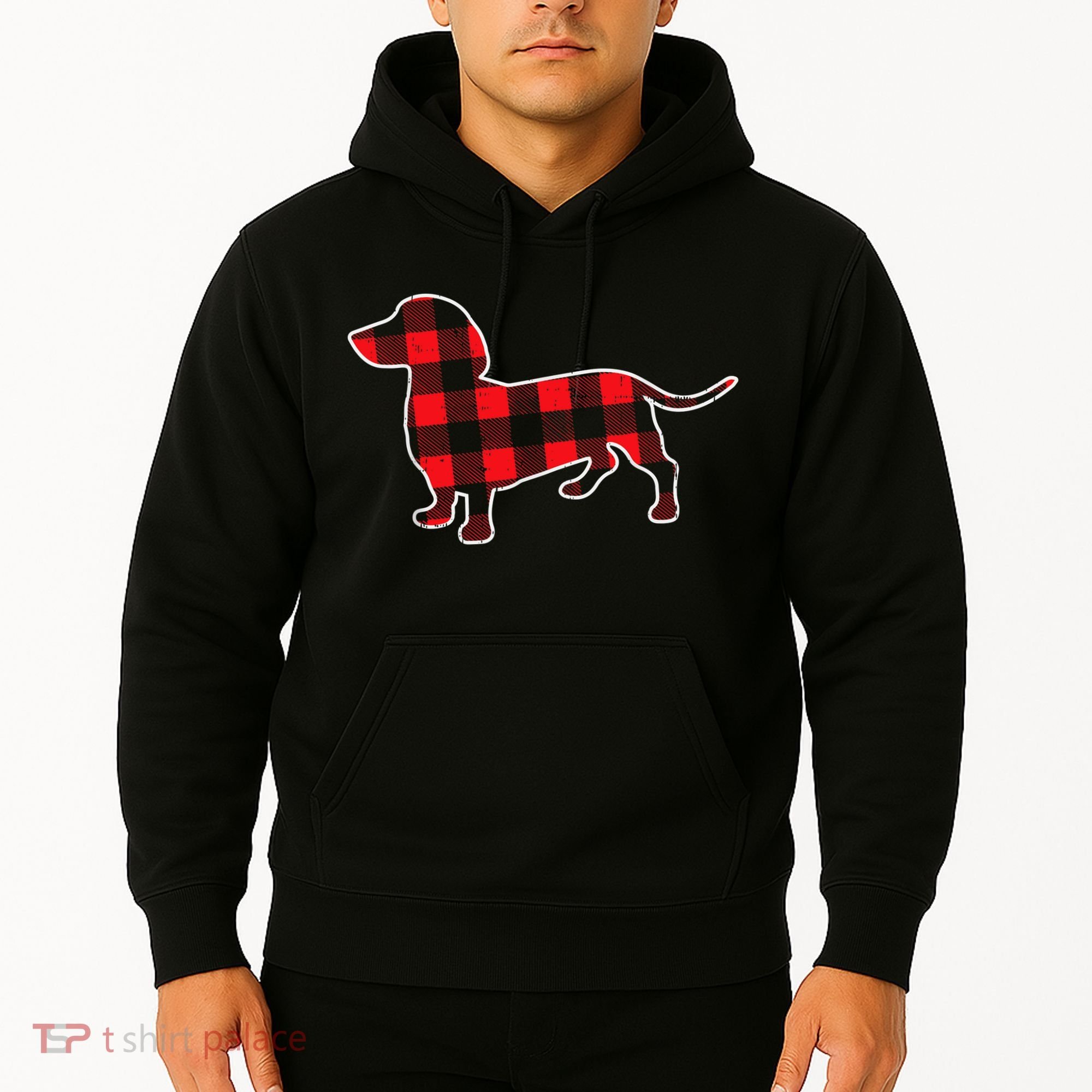 Red Buffalo Plaid Dachshund Dog Xmas Holiday Wiener Hoodie