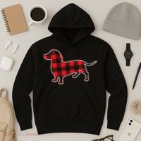 Red Buffalo Plaid Dachshund Dog Xmas Holiday Wiener Hoodie thumb 3