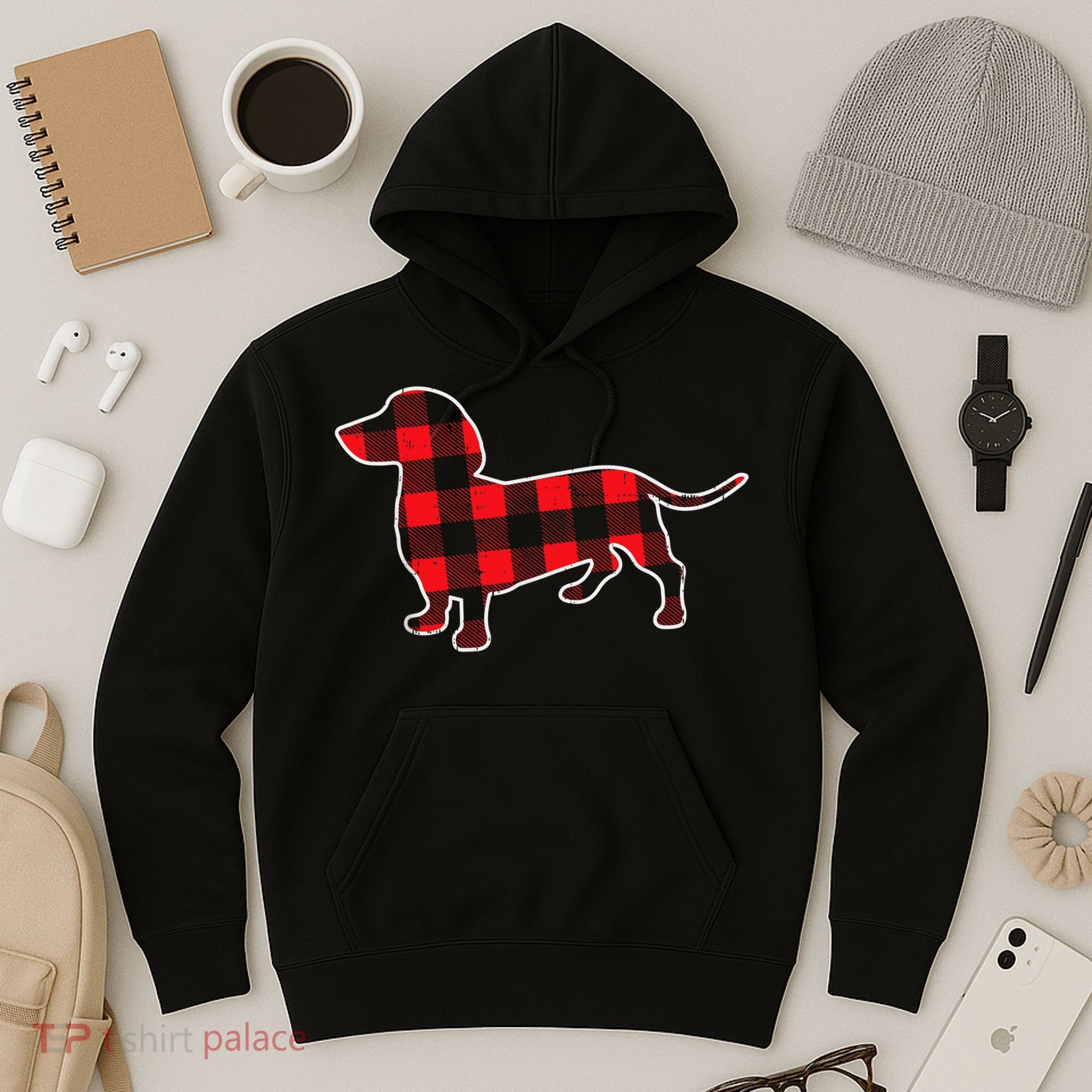 Red Buffalo Plaid Dachshund Dog Xmas Holiday Wiener Hoodie