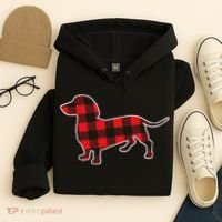 Red Buffalo Plaid Dachshund Dog Xmas Holiday Wiener Hoodie thumb 4
