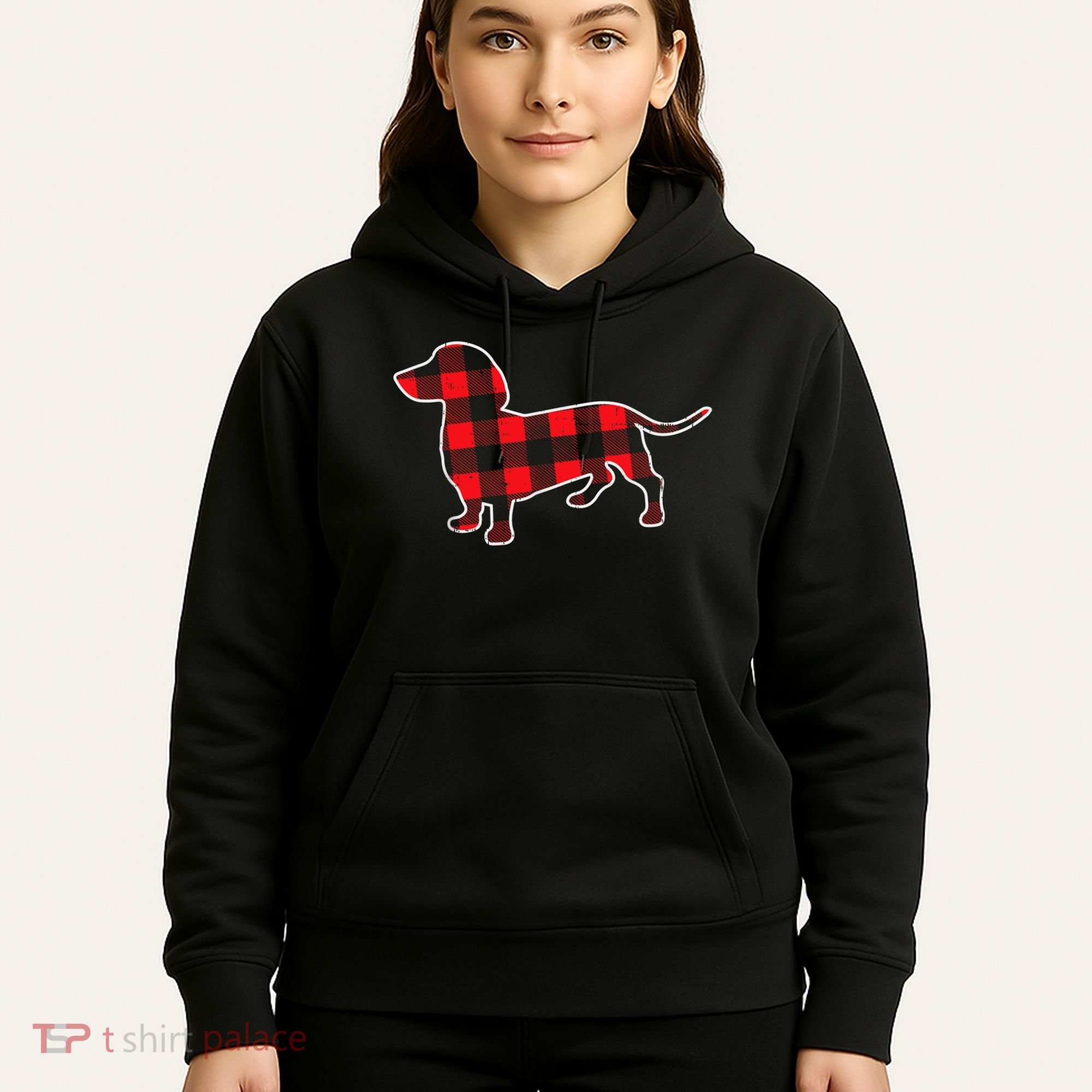 Red Buffalo Plaid Dachshund Dog Xmas Holiday Wiener Hoodie