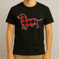 Red Buffalo Plaid Dachshund Dog Xmas Holiday Wiener T-Shirt thumb 3