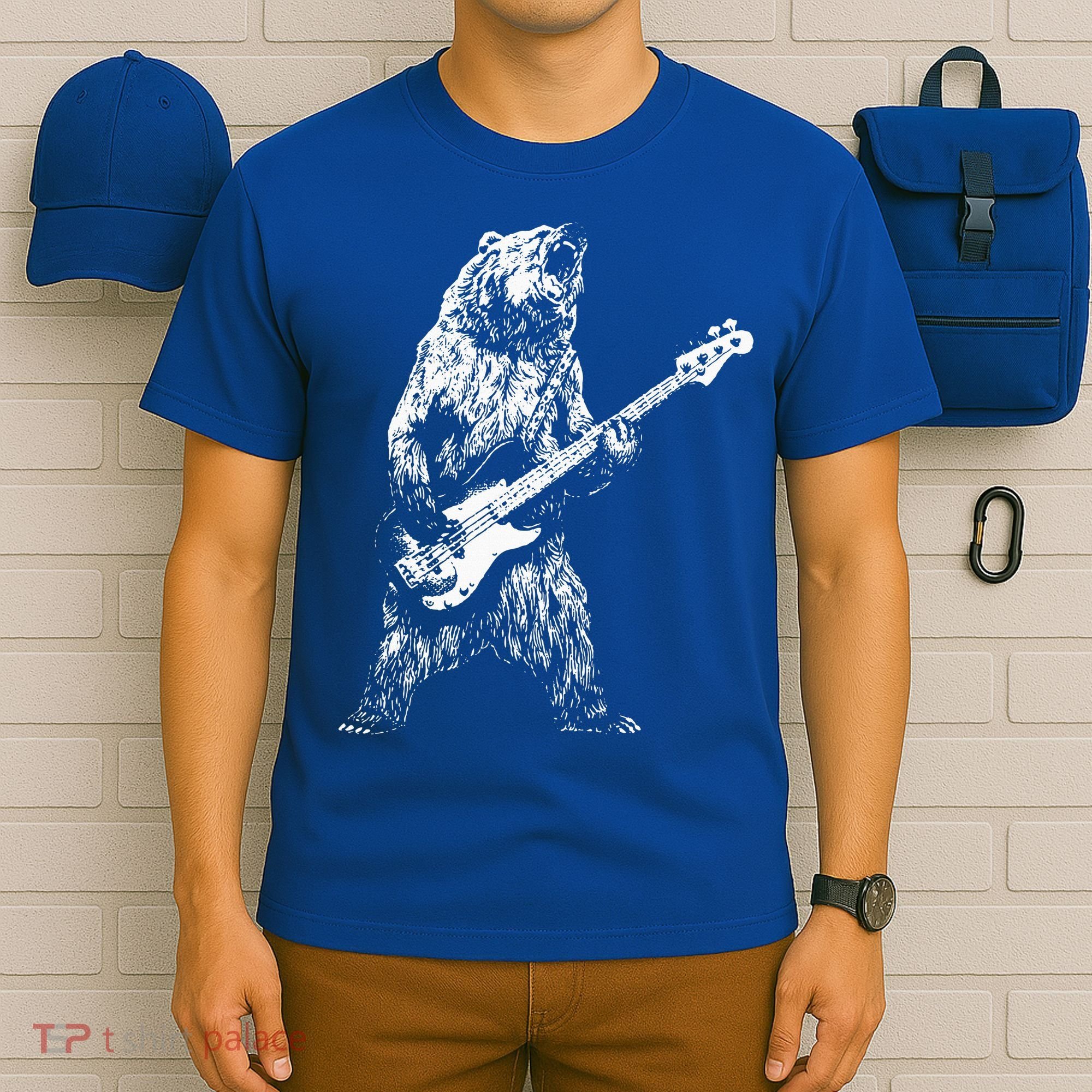 Retro Bear Playing Bass Guitar Bear Guitarist Music Lovers T-Shirt