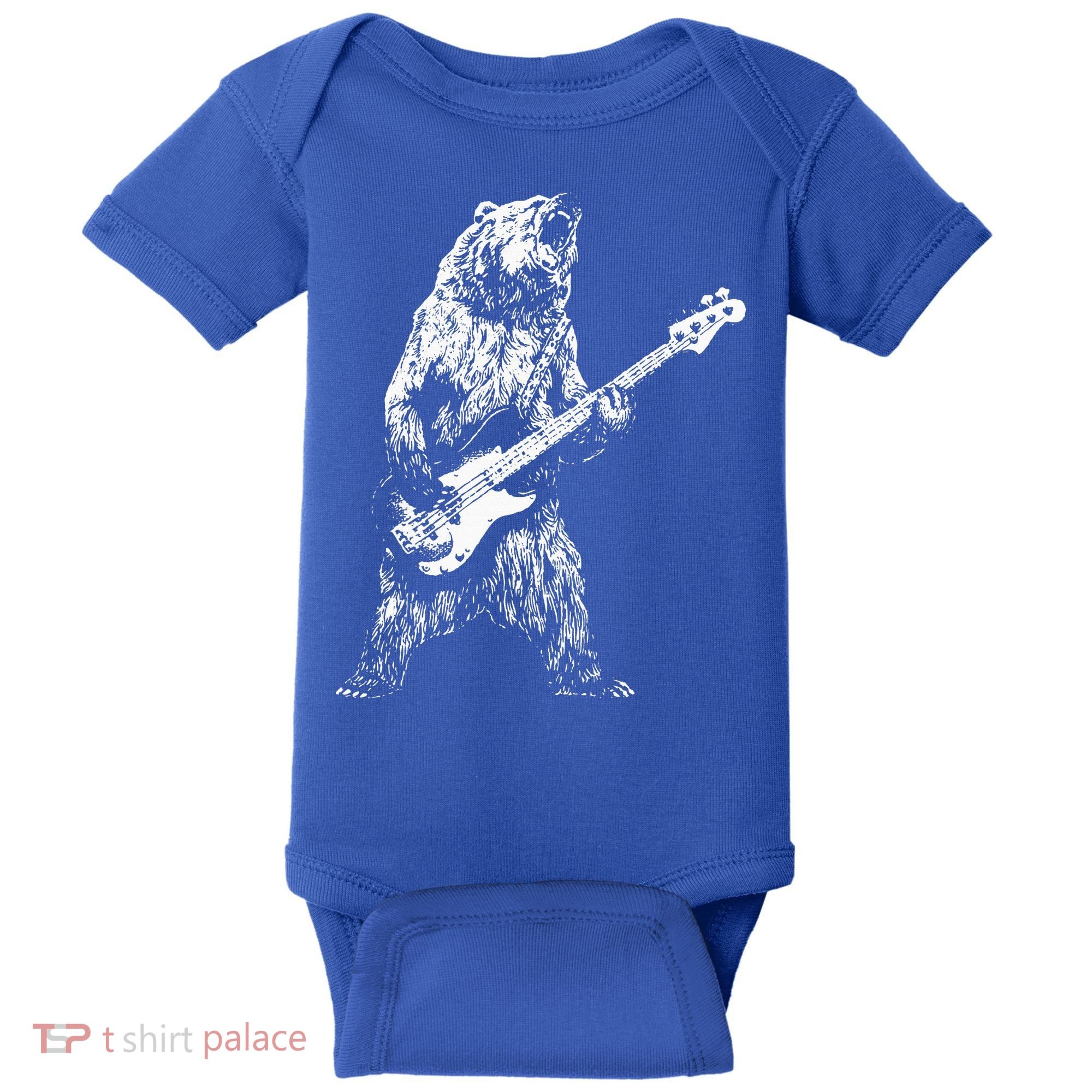 Retro Bear Playing Bass Guitar Bear Guitarist Music Lovers Baby Bodysuit