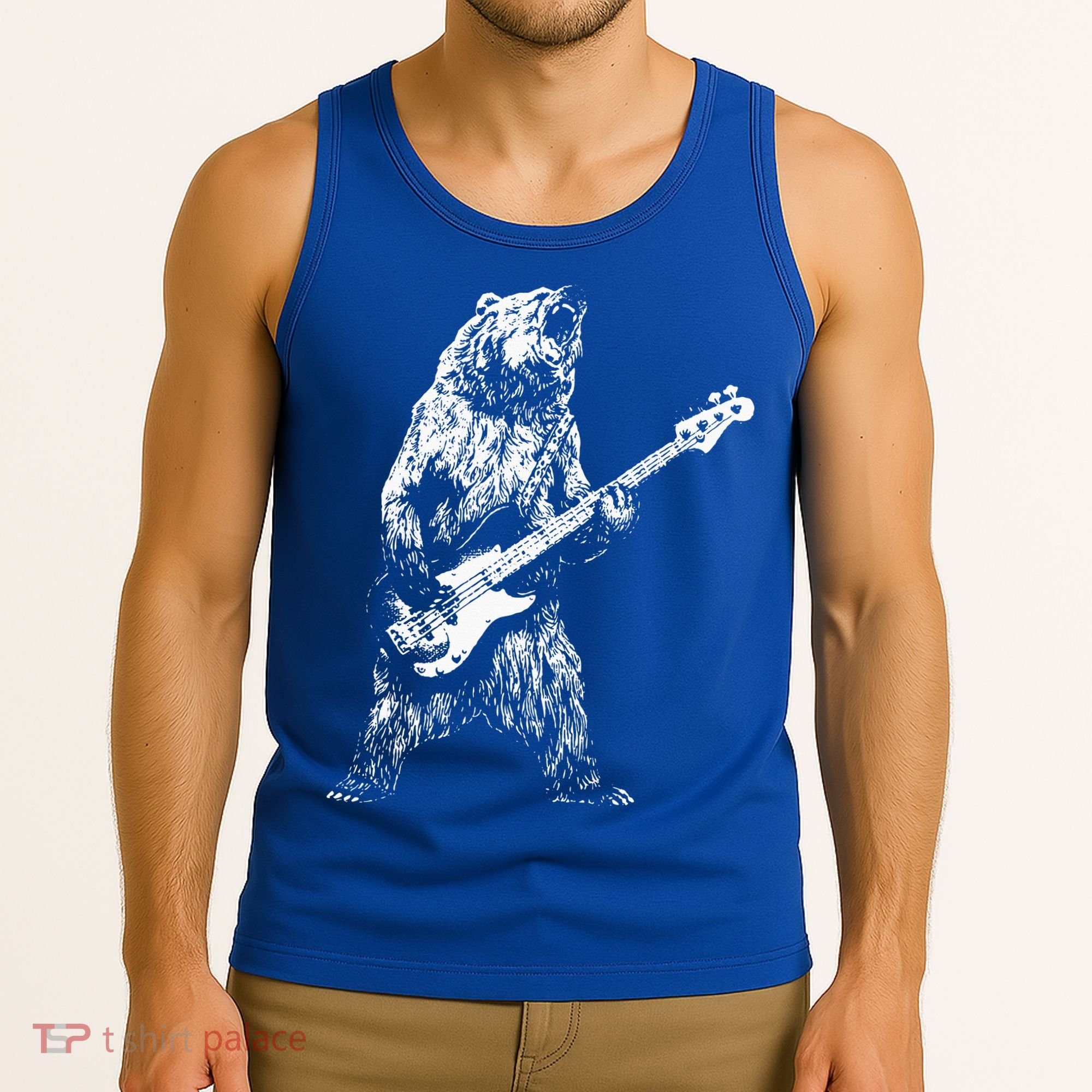 Retro Bear Playing Bass Guitar Bear Guitarist Music Lovers Tank Top