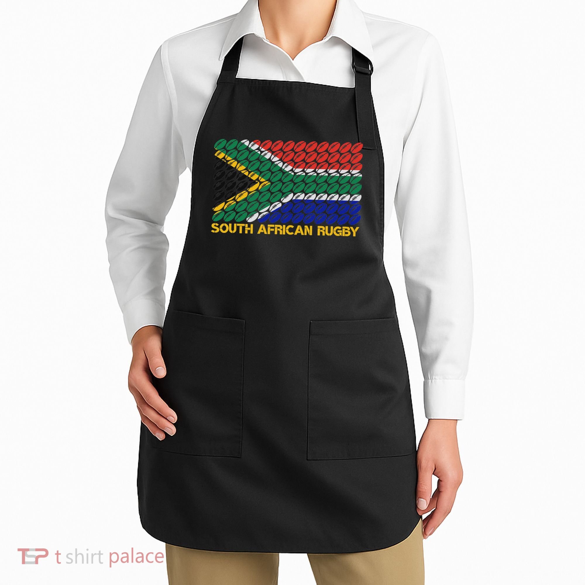 Rugby Ball Pattern South Africa Flag Apron