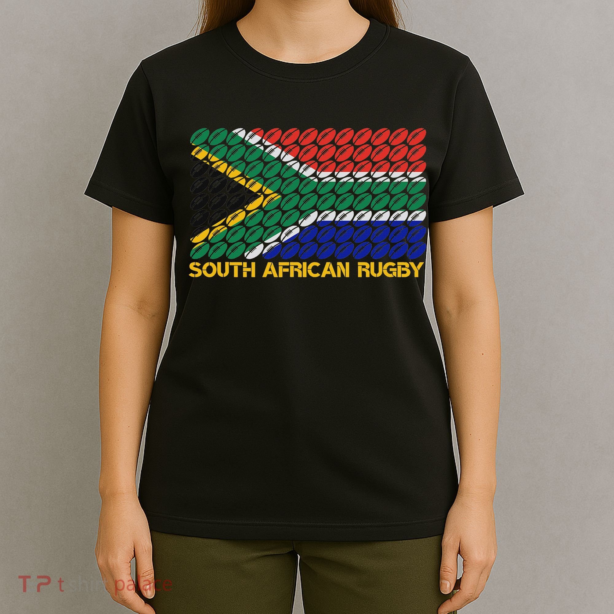 Rugby Ball Pattern South Africa Flag T-Shirt