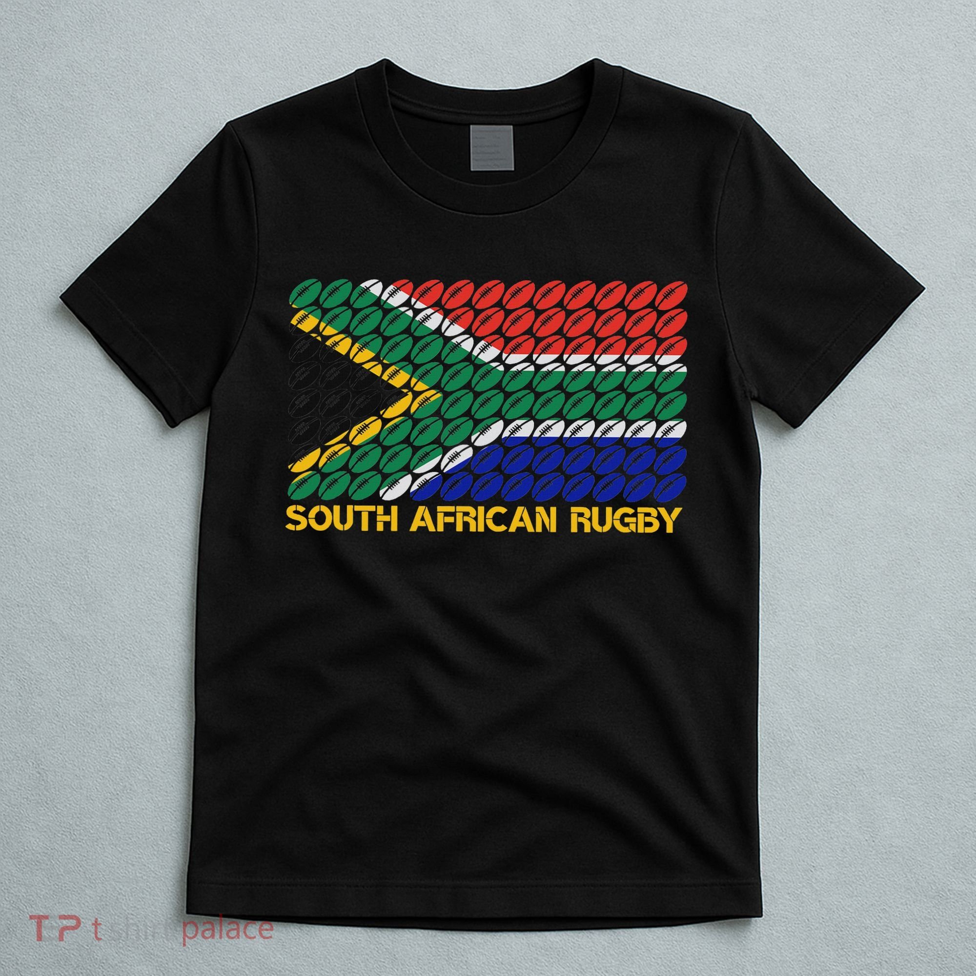 Rugby Ball Pattern South Africa Flag T-Shirt