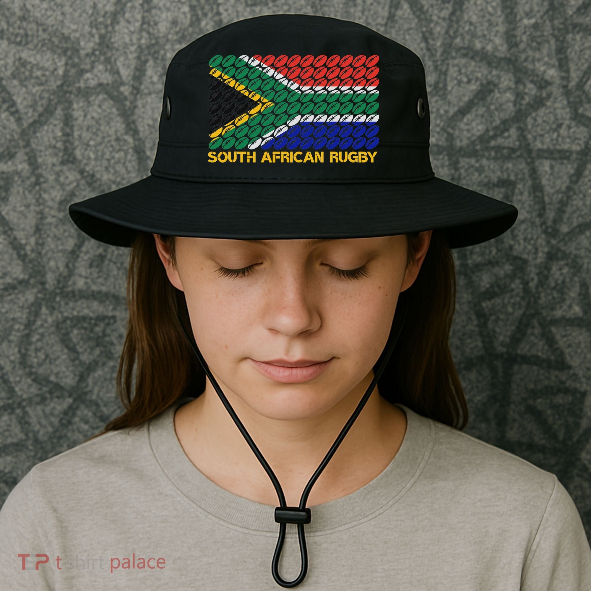 Rugby Ball Pattern South Africa Flag Bucket Hat