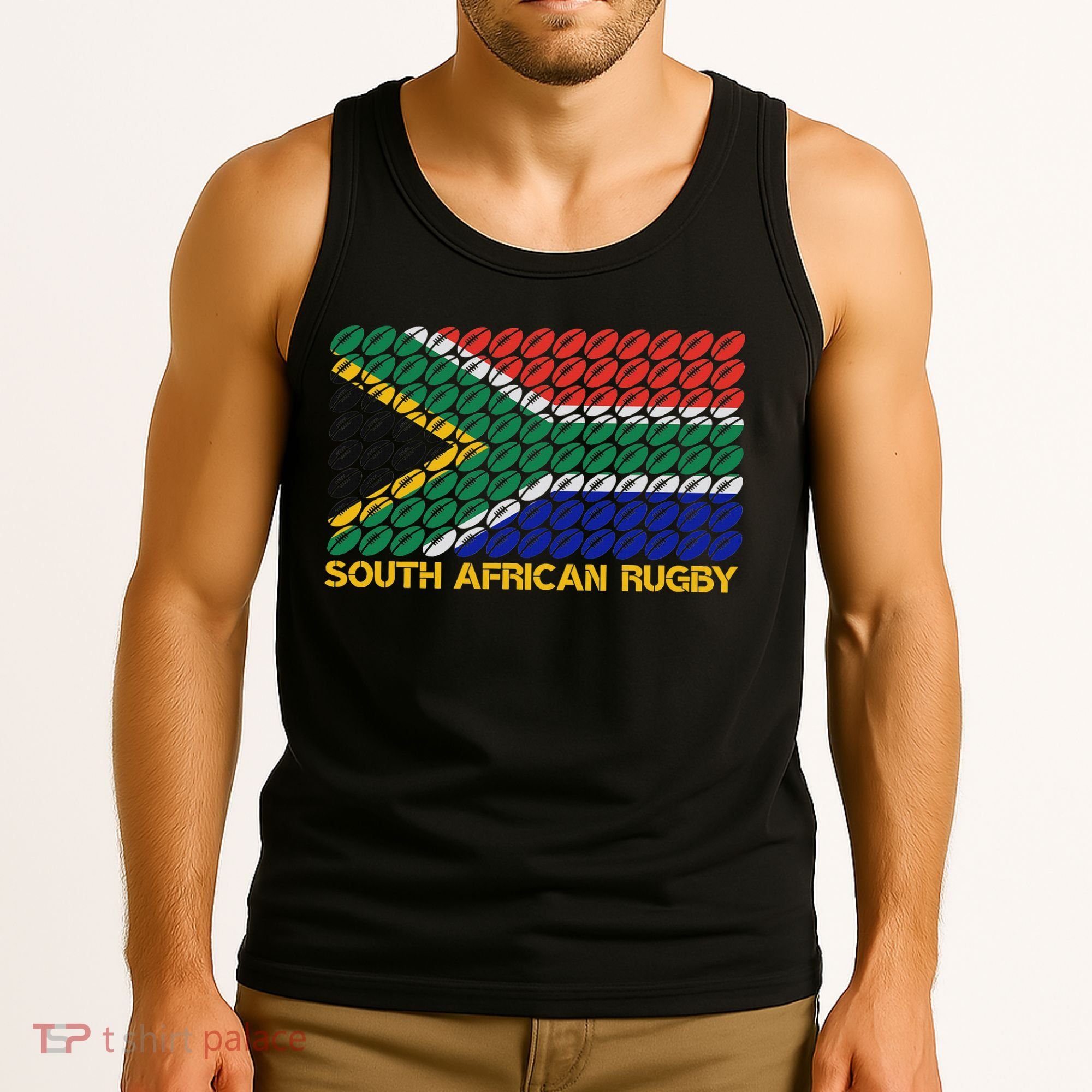 Rugby Ball Pattern South Africa Flag Tank Top