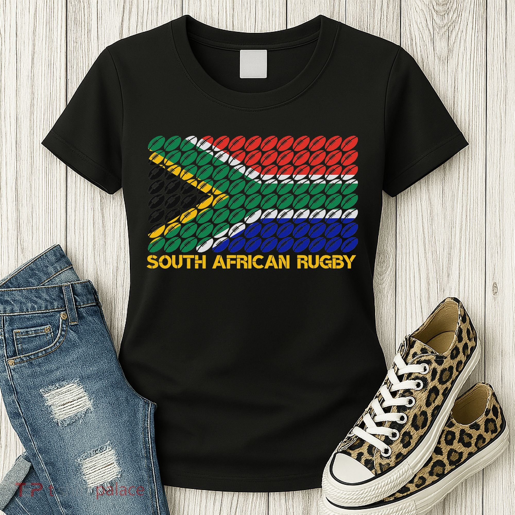 Rugby Ball Pattern South Africa Flag Women's T-Shirt