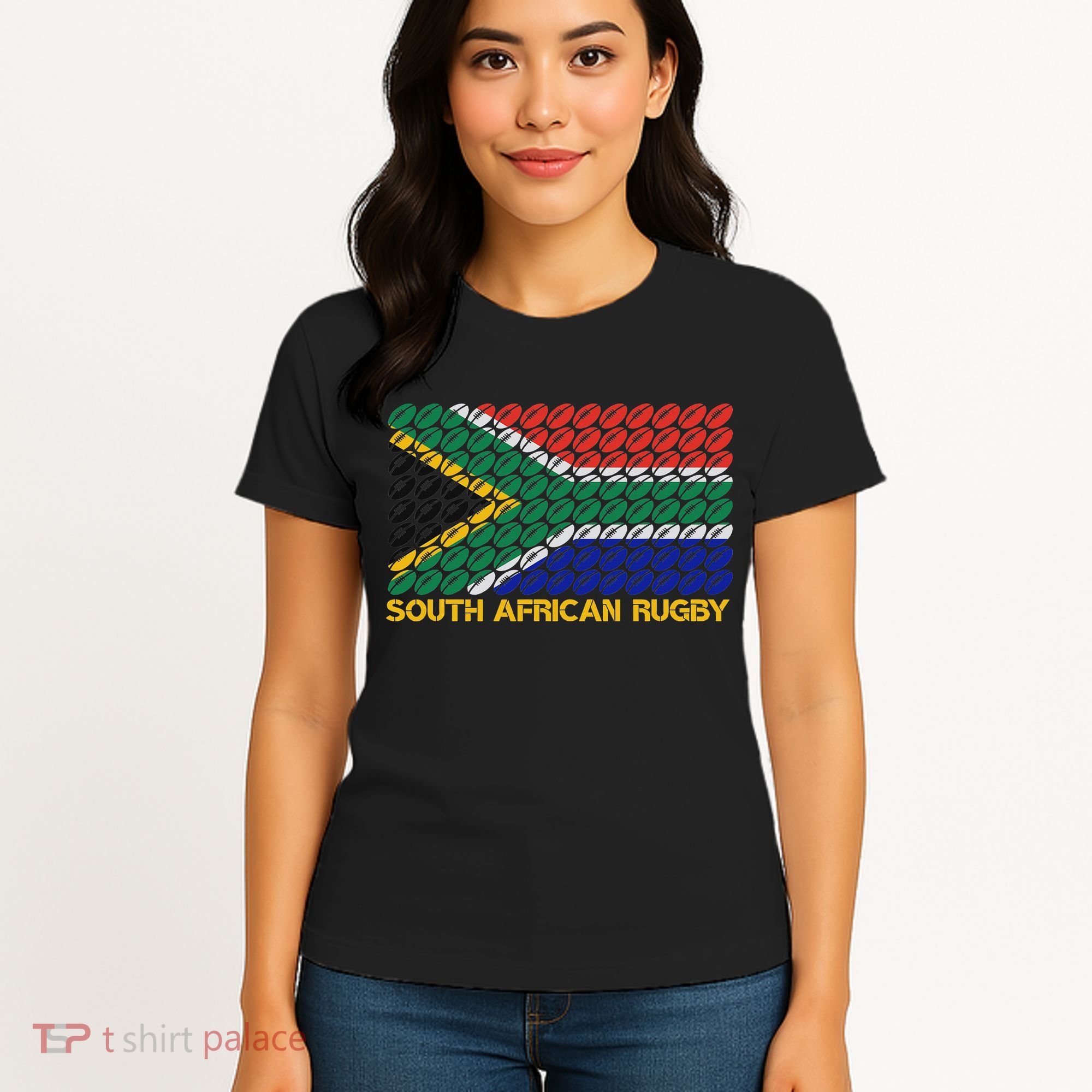Rugby Ball Pattern South Africa Flag Women's T-Shirt
